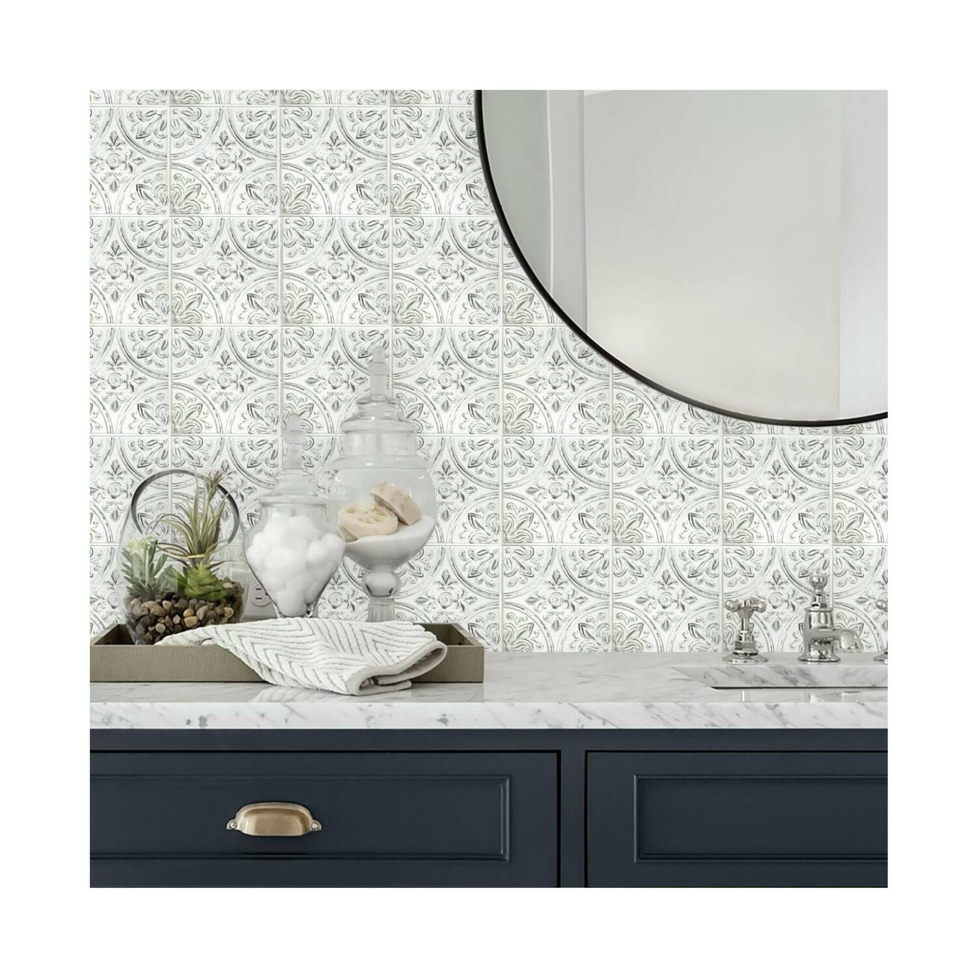 RoomMates White Tin Peel & Stick Tile Backsplash StickTiles